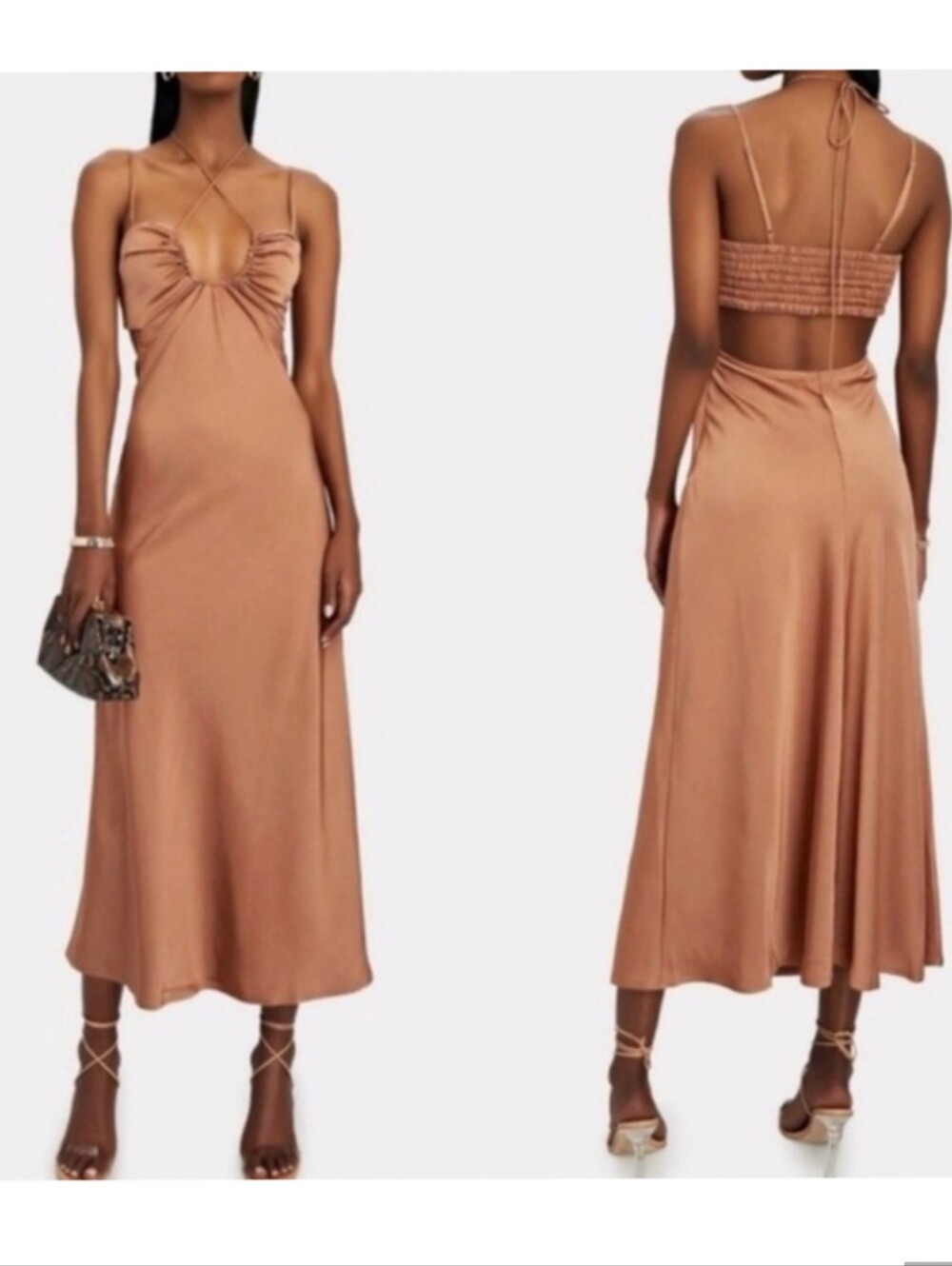 A.L.C. Sienna Shirred Satin Cutout Midi Dress